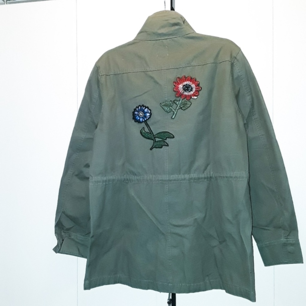 Embellished & Embroidered Olive Green Jacket Coat - Picture 5 of 8